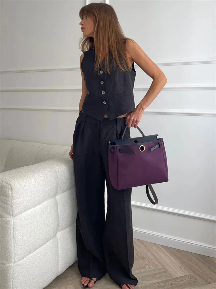 2 Piece-set Wide Leg Trousers Patchwork High Waist Straight Legg Outfits Vestidos ’s Pants Sets