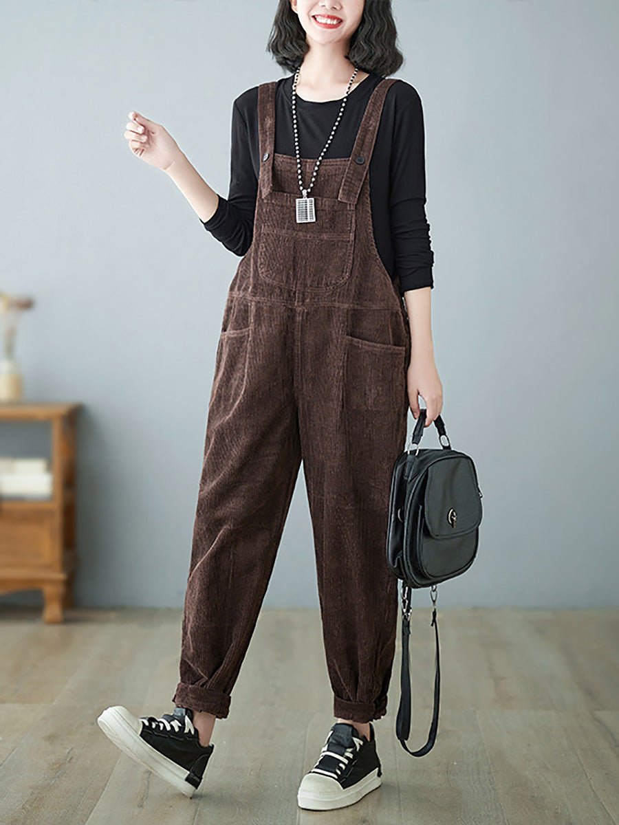 Autumn Corduroy Loose Jumpsuits Ah1009