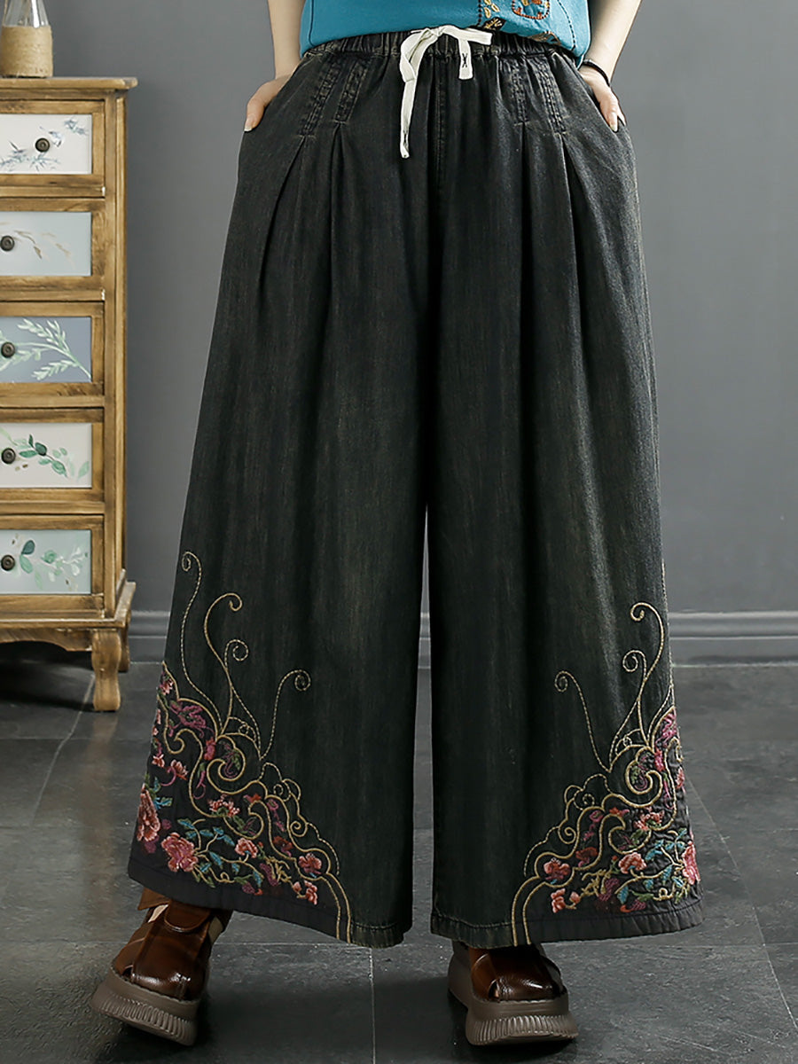 Summer Embroidery Wide-leg Denim Pants Kl1007