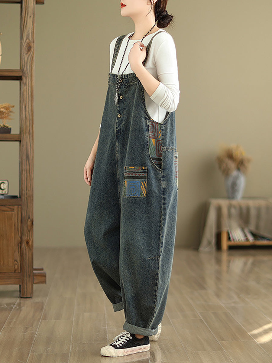 Patchwork Loose Denim Jumpsuits