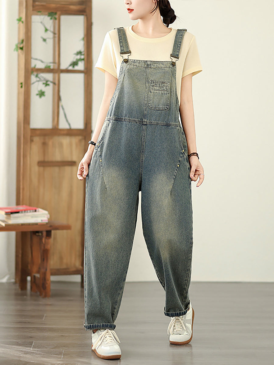 Color Straight Pure Denim Jumpsuits Summer
