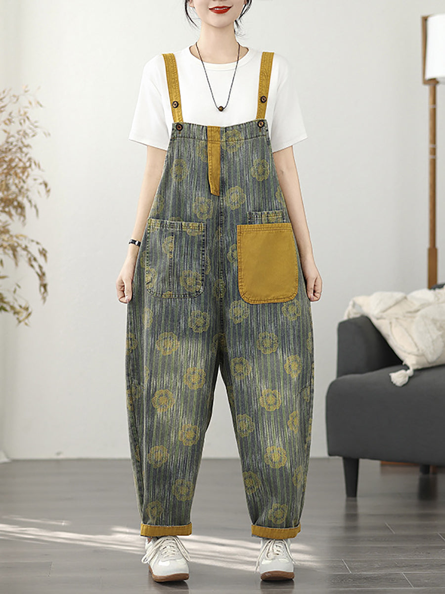 Denim Summer Stripe Flower Jumpsuits