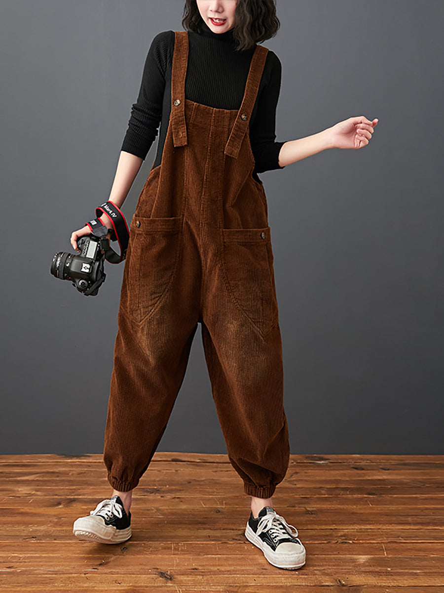 Commute Autumn Corduroy Loose Jumpsuits Ak1022