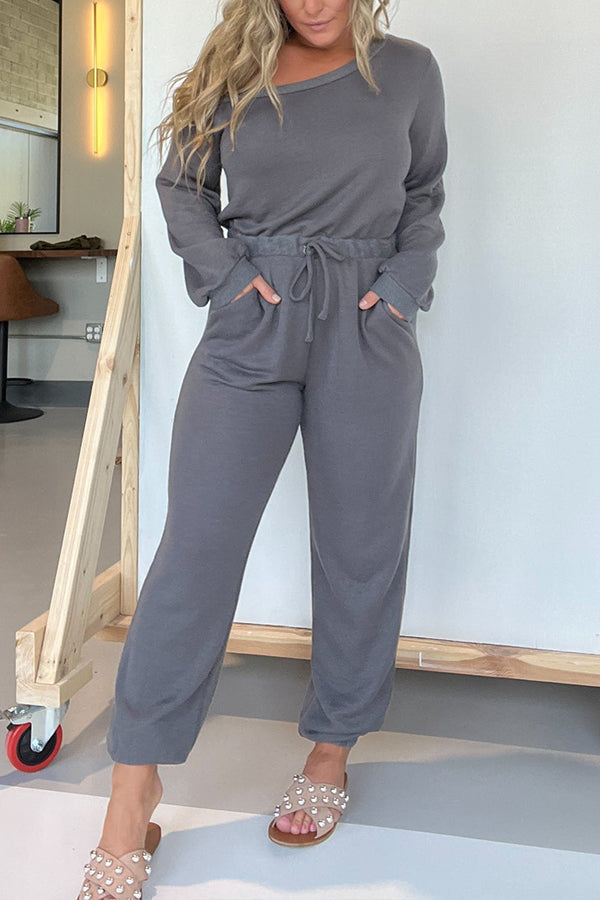 Dare Me Off the Shoulder Jumpsuit Charcoal