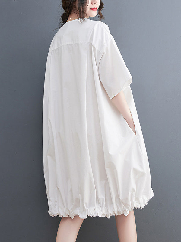 Loose Short Sleeves Color V-neck Midi Dresses