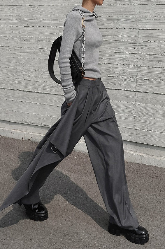 Deconstructed Wide-leg High-waist Pants