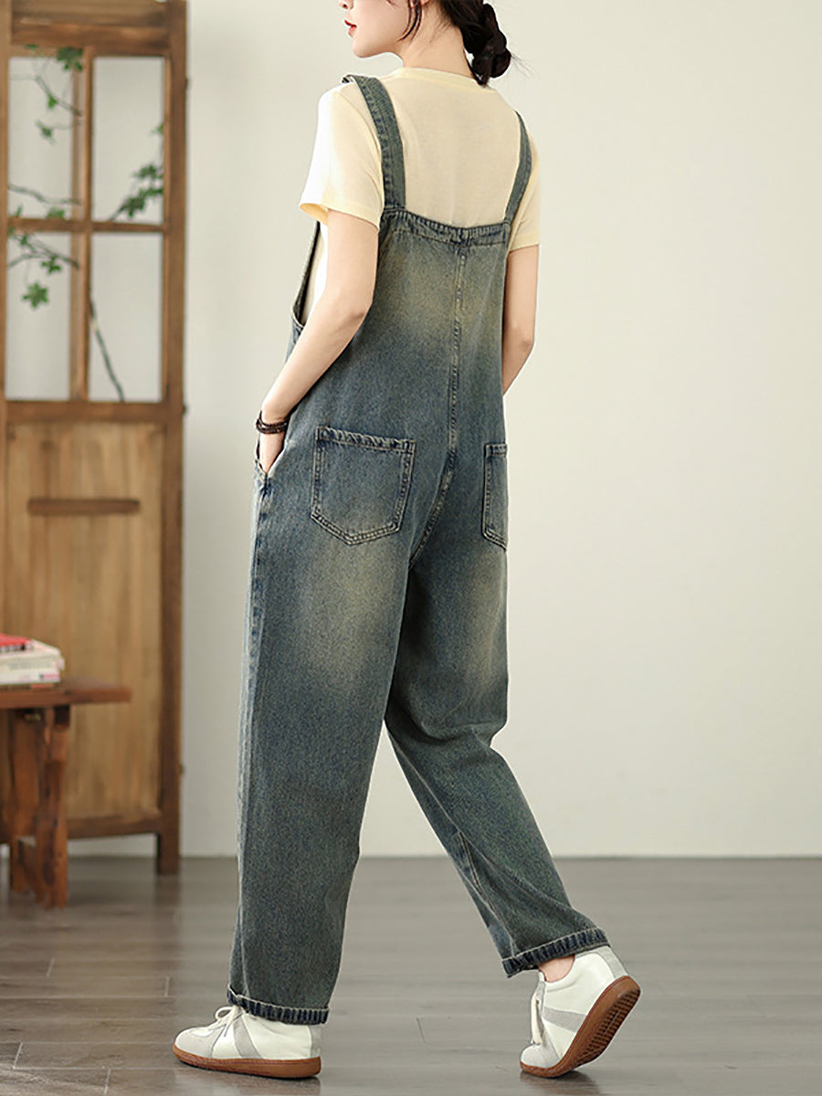 Color Straight Pure Denim Jumpsuits Summer