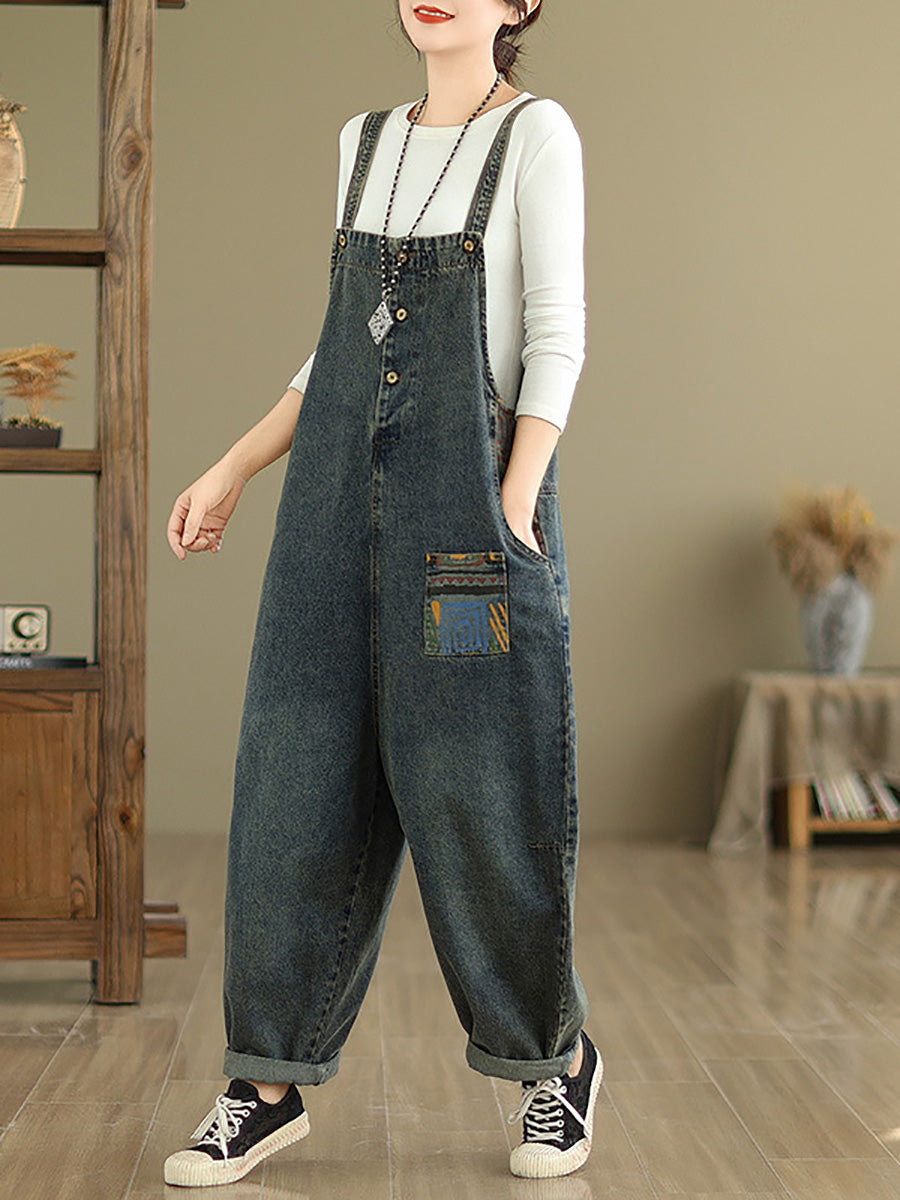 Patchwork Loose Denim Jumpsuits