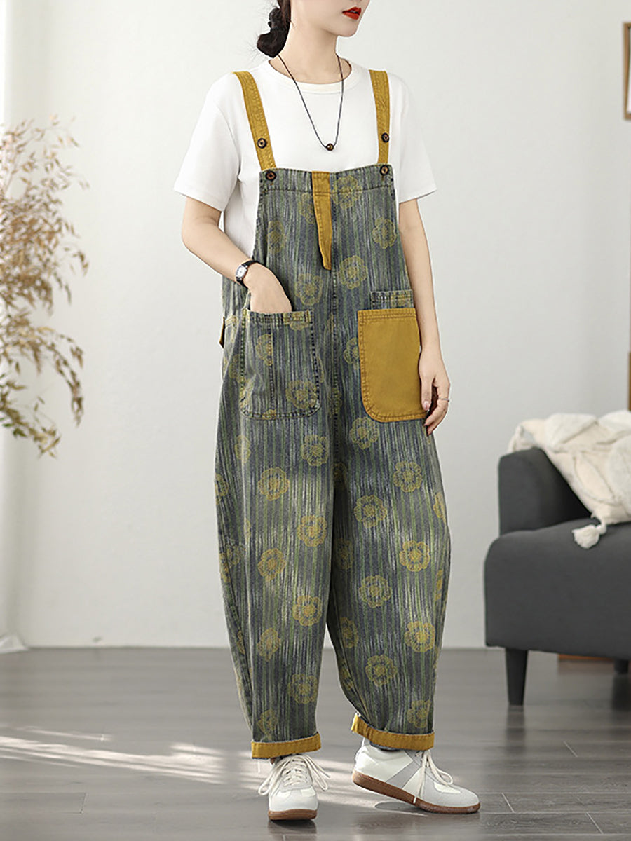 Denim Summer Stripe Flower Jumpsuits