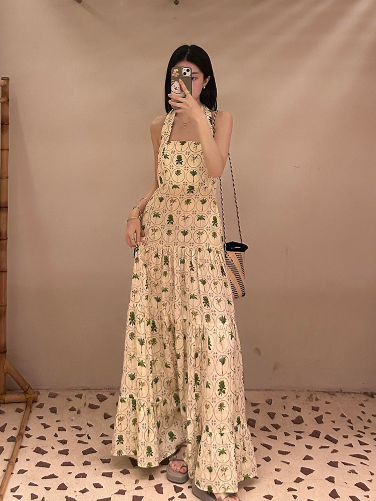 -inspired Halter Neck Maxi Dress