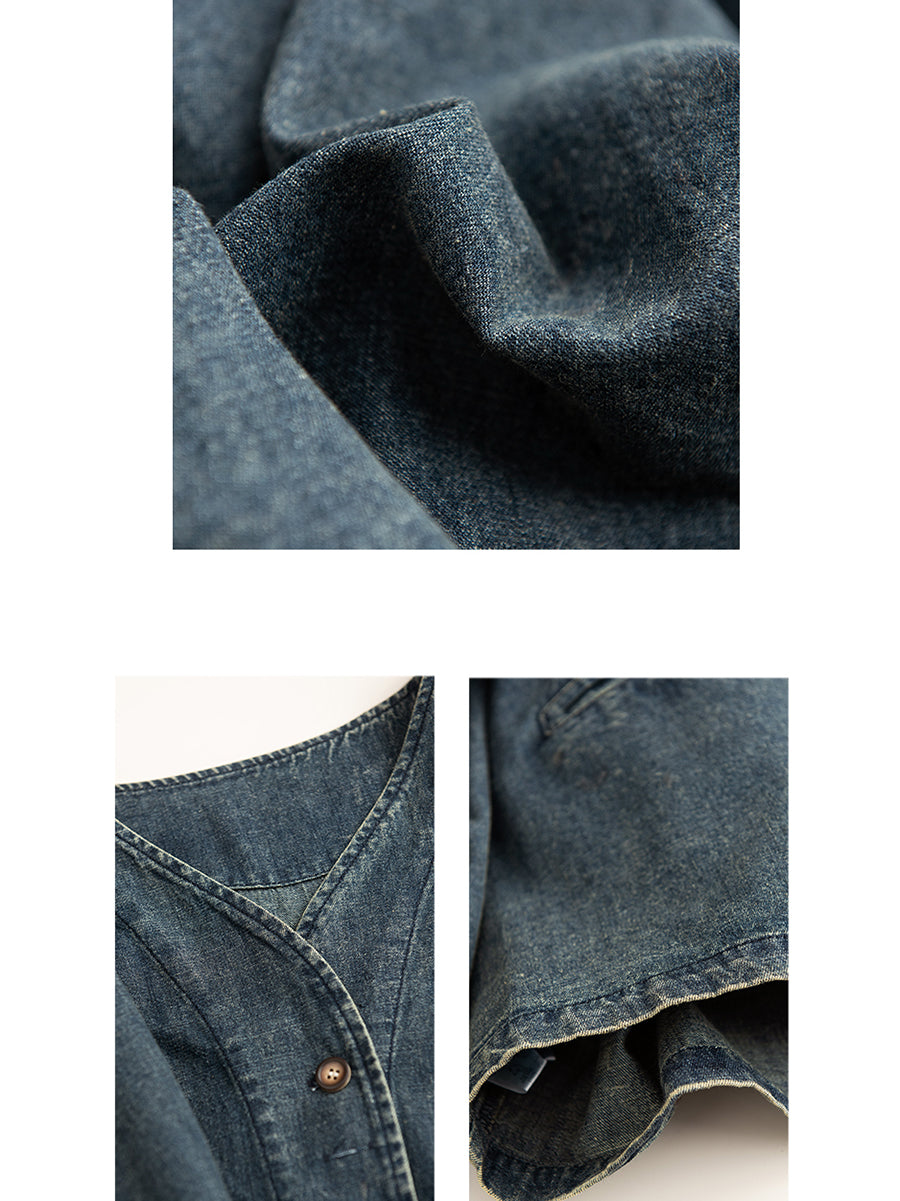 Autumn Pure Color V-neck Denim Coat At1039