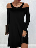 A-line Long Sleeves Hollow Color Cold Shoulder Mini Dresses