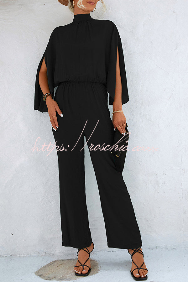 Color Slit Back Lace Up Hollow Long Sleeve Jumpsuit