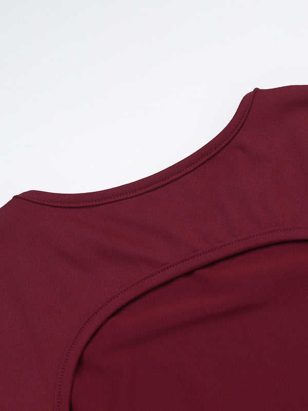 Long Sleeves Skinny Pleated Color Split-joint Round-neck Mini Dresses