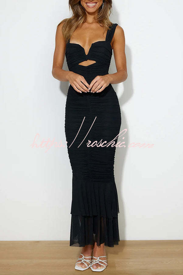 Color High Waist Pleated Mermaid Dress