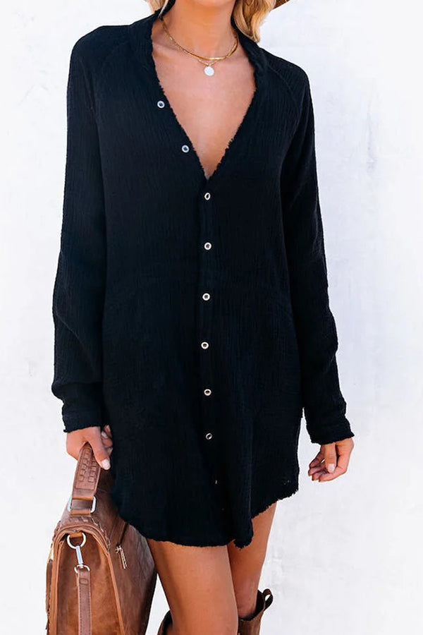 Loose Mid-length Jacket Color Shirt Mini Dress