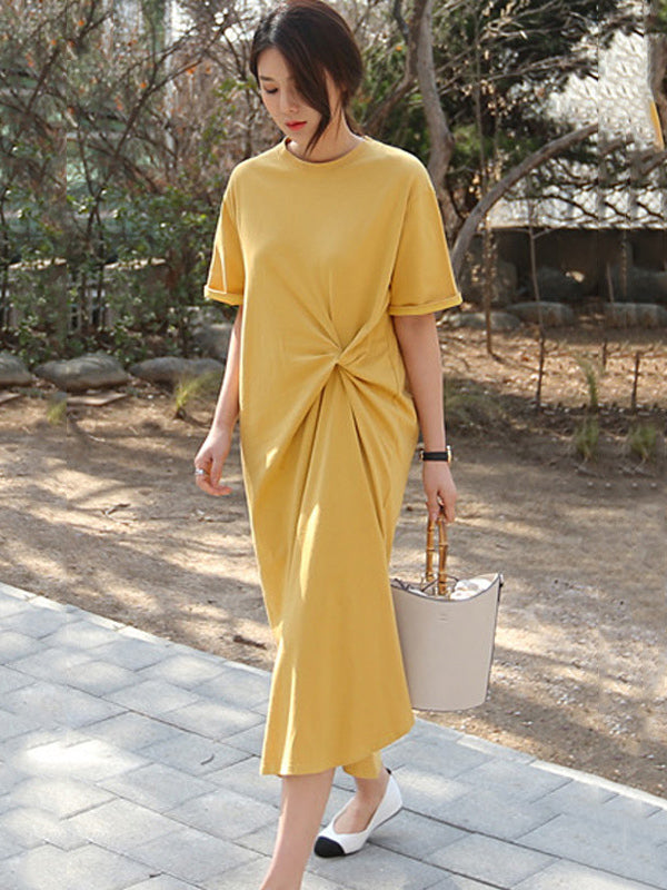 Original Color Irregularity Pleats Midi Dress