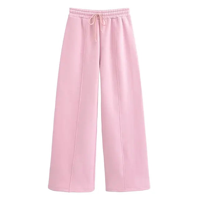 Lace Up Pant Sets Loose V Neck Cardigan Woman Autumn Winter Sports Pants 2 Piece Sets Outfits