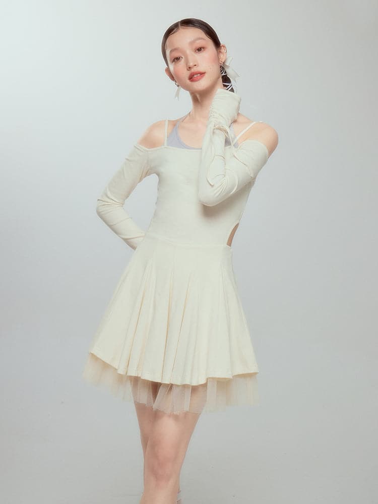 Layered Drawstring Back-open One-piece