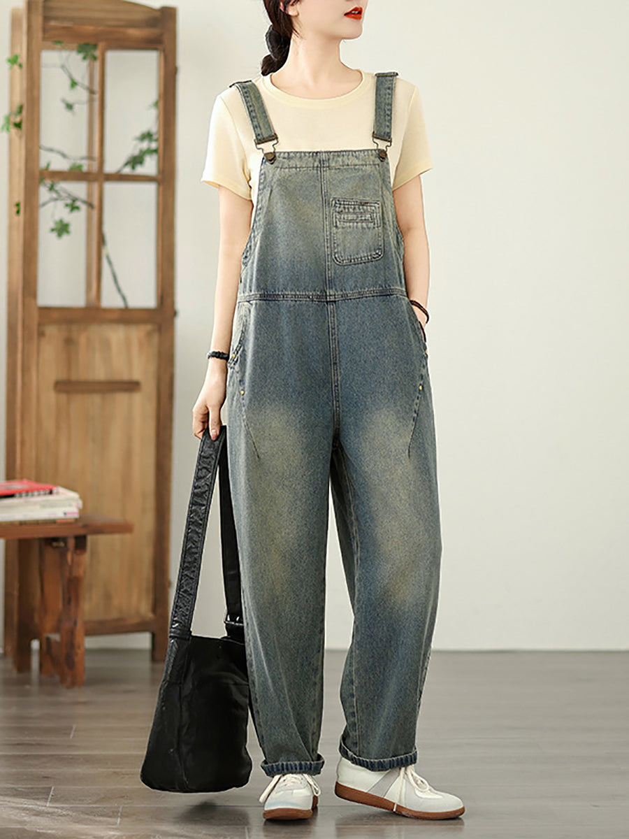 Color Straight Pure Denim Jumpsuits Summer