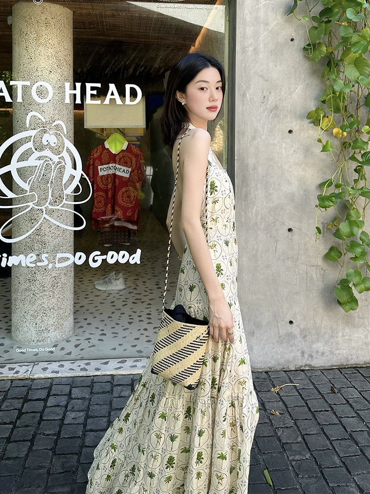 -inspired Halter Neck Maxi Dress