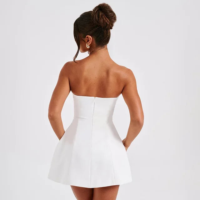 Sleeveless Strapless Mini Dress Patchwork High Waist Summer Female Bodycon Plunge Vacation Dress New