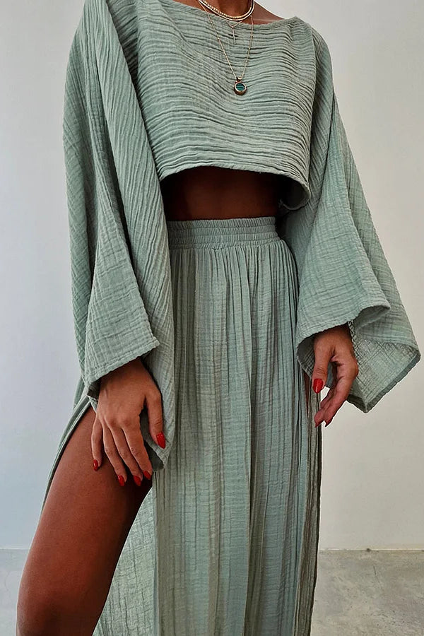 Slit Cotton and Linen Two-piece Set