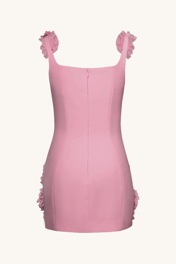 Three-dimensional Flower Suspender Slim Mini Dress