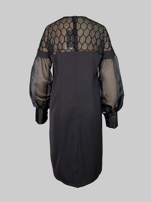 Long Sleeves Loose Hollow Color Split-joint Round-neck Mini Dresses