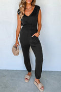 High Waist Sleeveless V Neck Jumpsuit
