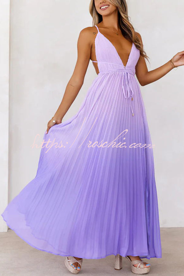 Love Letter to You Pleated Gradient Print Back Tie-up Slit Maxi Dress