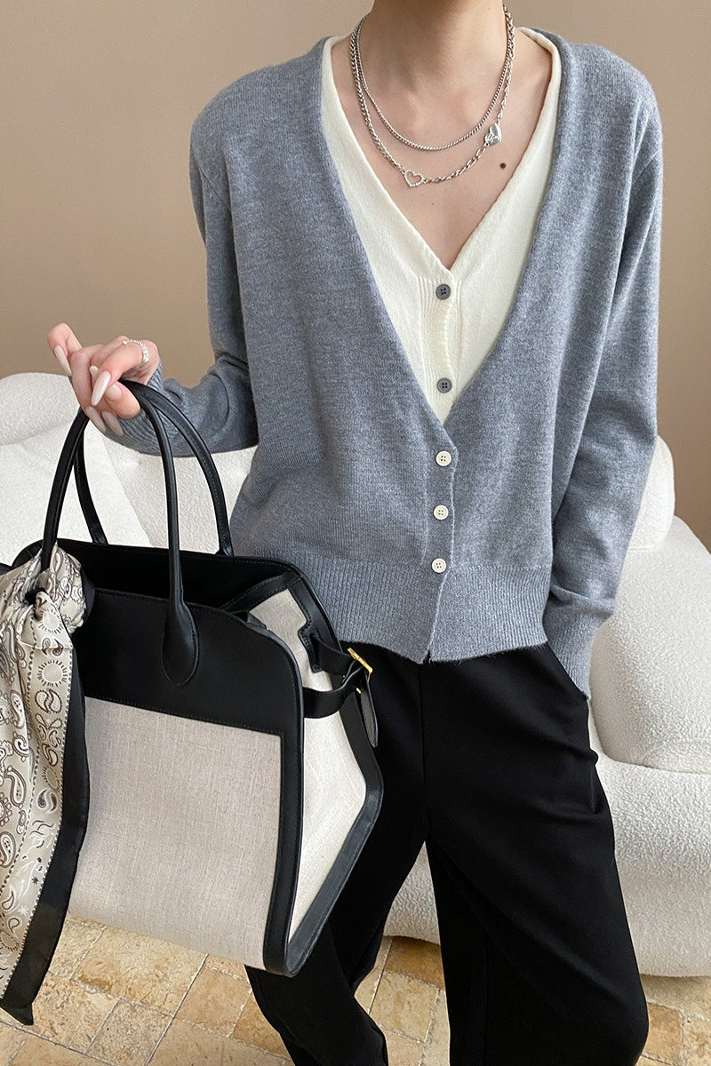 Two-tone V-neck Cardigan