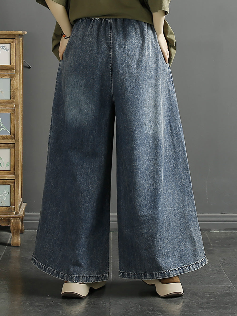 Summer Koi Embroidery Wide-leg Denim Pants Co1049