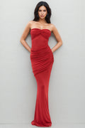 Nydia Red Strapless Sheer Mesh Maxi Dress