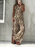 Printed Texture V-neck Loose Jumpsuit