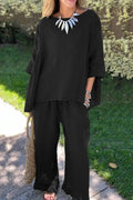 Color Loose Top & Pants Cotton Linen Two-piece Set