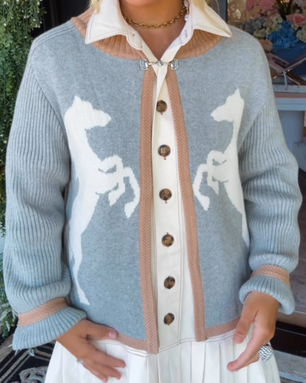 Black Horse Knit Cardigan