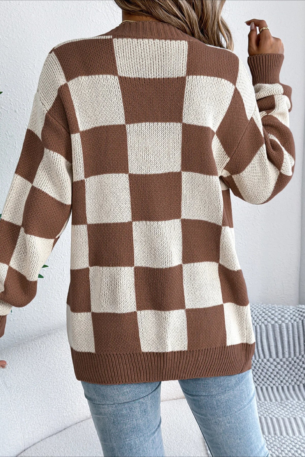 Plaid Knit Loose Cardigan