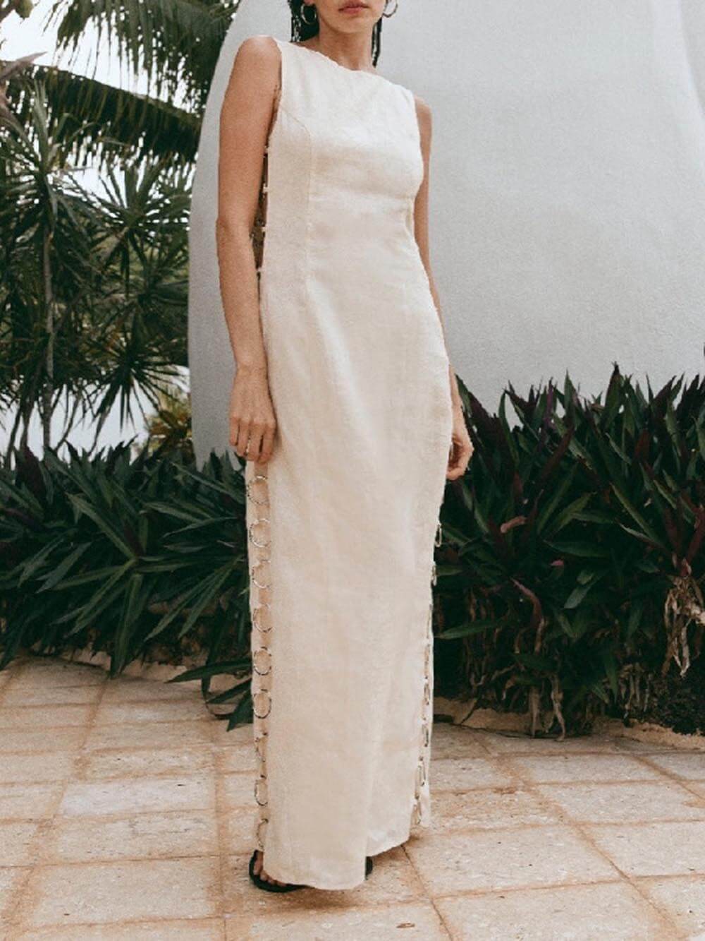 Signature Printed Hoop-embellished Sleeveless Midi Dress