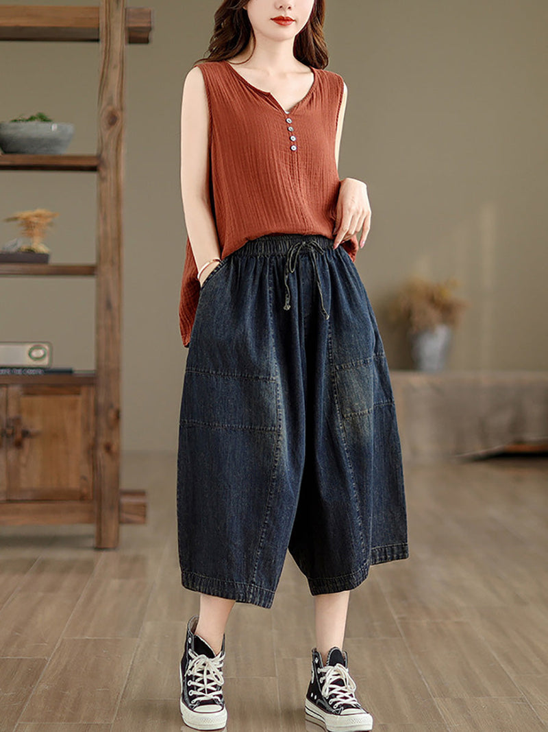 Summer Denim Spliced Wide-leg Pants Pp1002