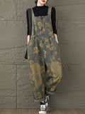 Autumn Retro Flower Zipper Denim Jumpsuits Ax1002