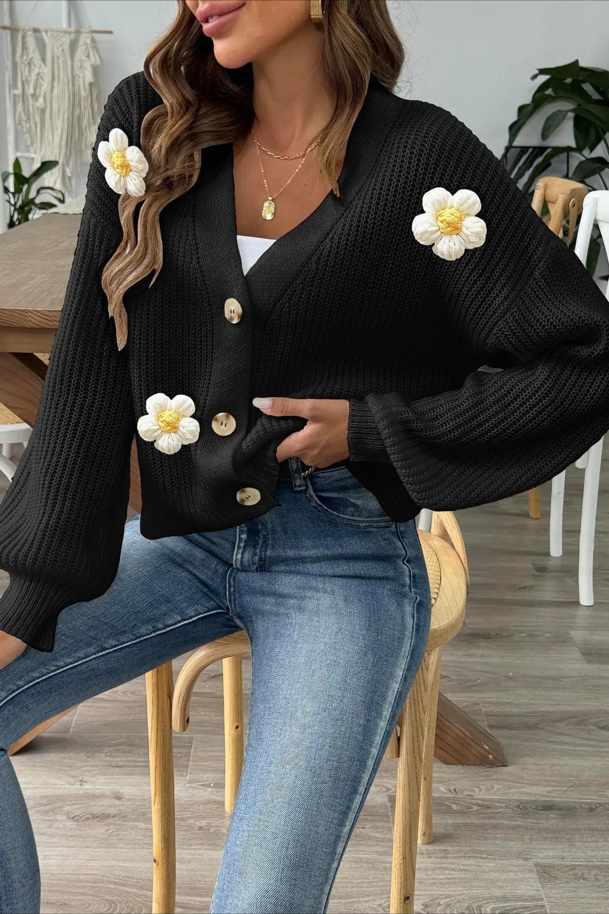 Short Knit Long Sleeve Cardigan