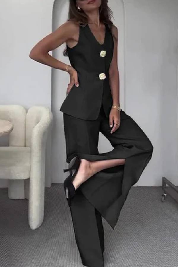 Color Sleeveless Vest & Suit Pants Two-piece Set