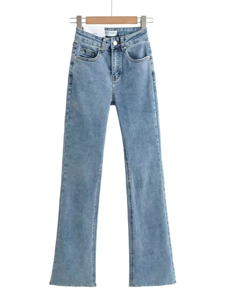 Denim Packets Jeans High Waist Flare Pants Trousers Pants Jeans Autumn Bottoms Blue