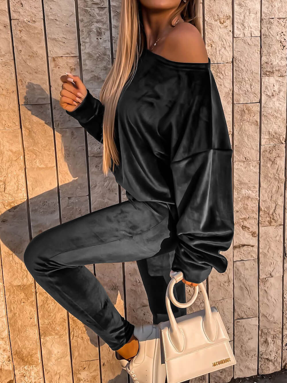 Silver Fox Velvet Sports Sweatshirt Two-piece Set