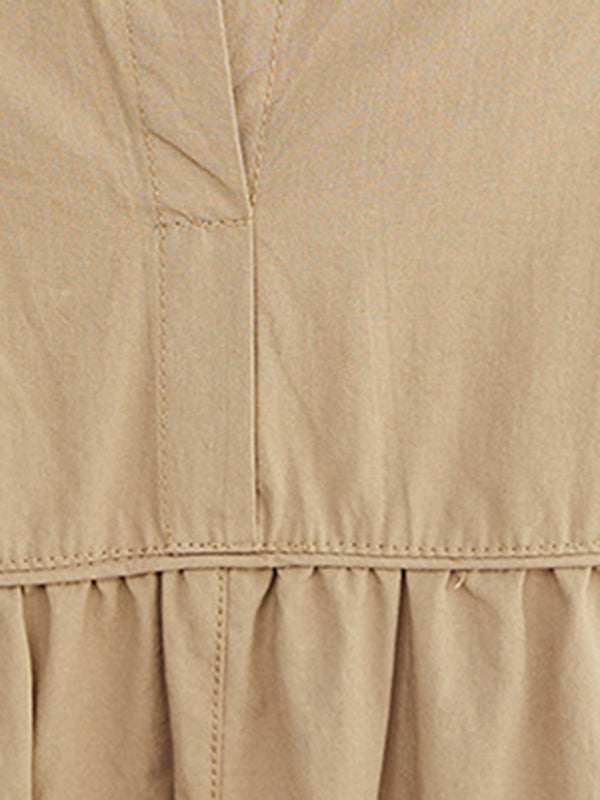 Loose Short Sleeves Color Round-neck Midi Dresses