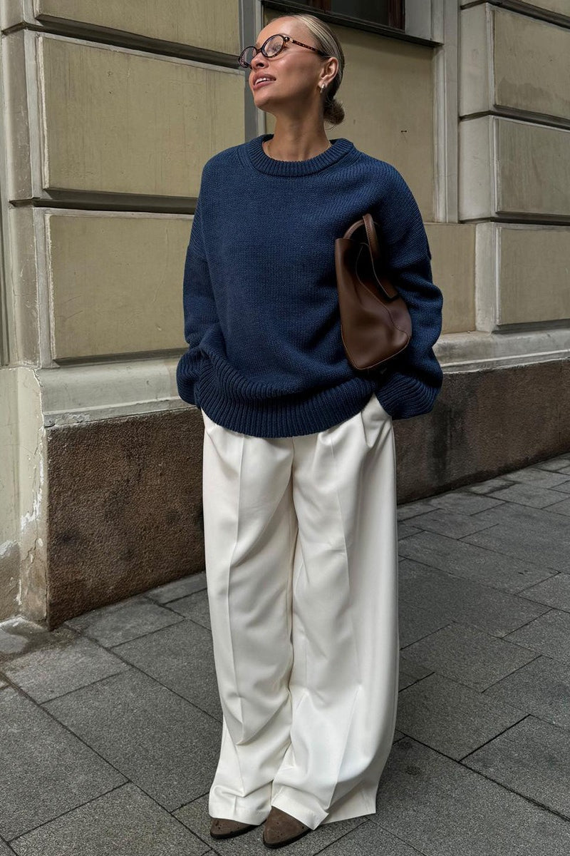 Classic Crew Neck Relaxed Knit Sweater