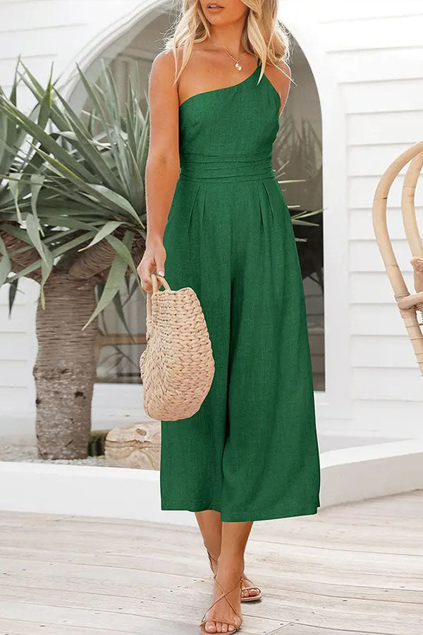 Sling Waist Pocket Straight Sleeveless Jumpsuit