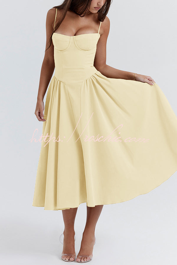 Color Slim Fit Suspender Pocket Midi Dress
