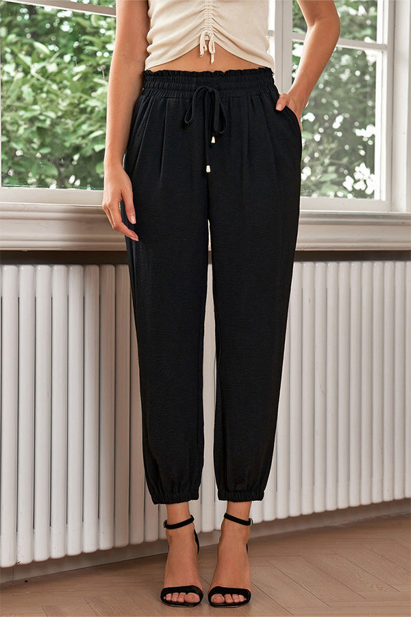 High Waist Lace-up Pencil Cuff Pants